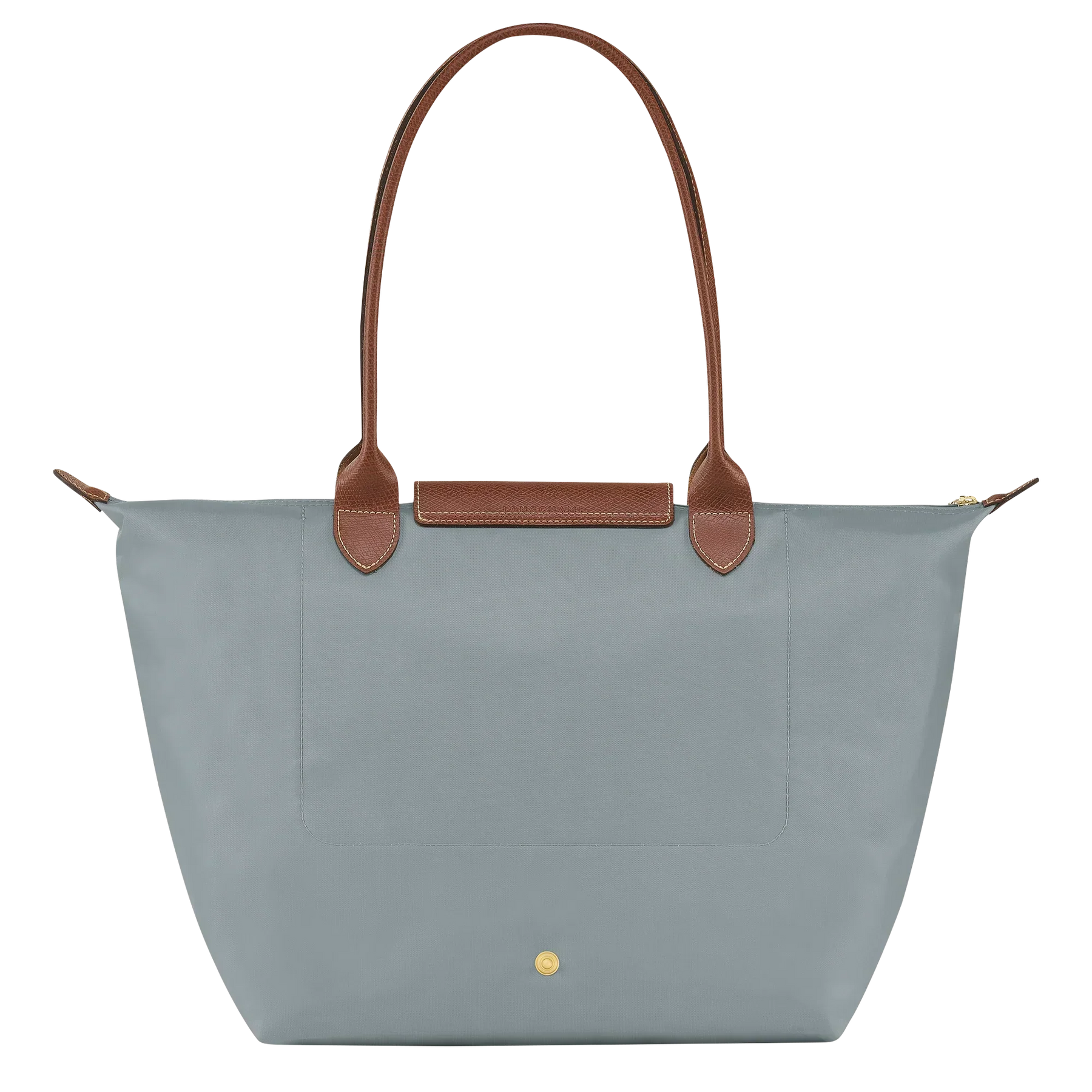 Cabas pliable en nylon à détails cuir Grand Sac Gris Acier, porté à l’épaule – Valloro Paris