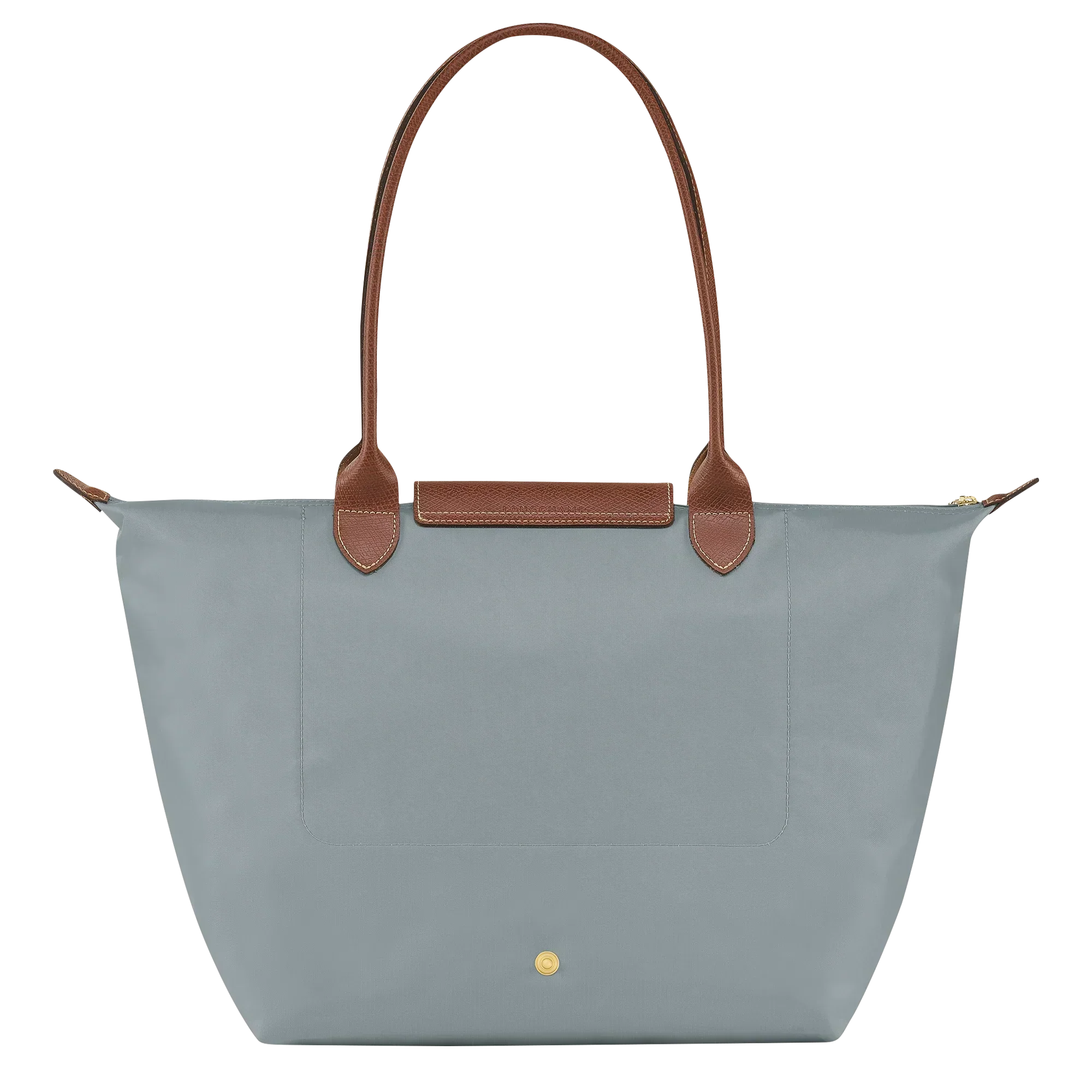 Cabas pliable en nylon à détails cuir Grand Sac Gris Acier, porté à l’épaule – Valloro Paris