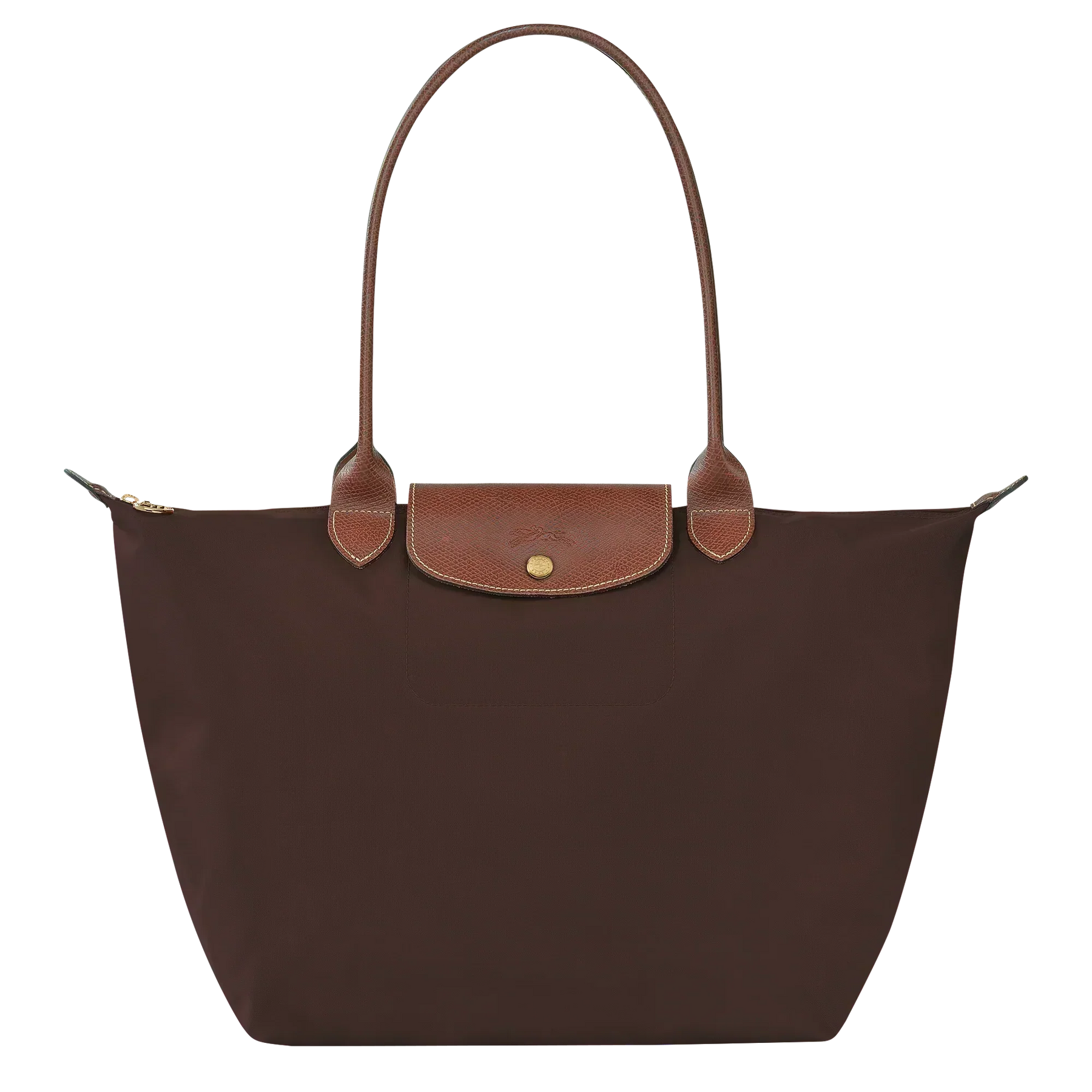 Cabas pliable en nylon à détails cuir Grand Sac Ébène, vue de face – Valloro Paris