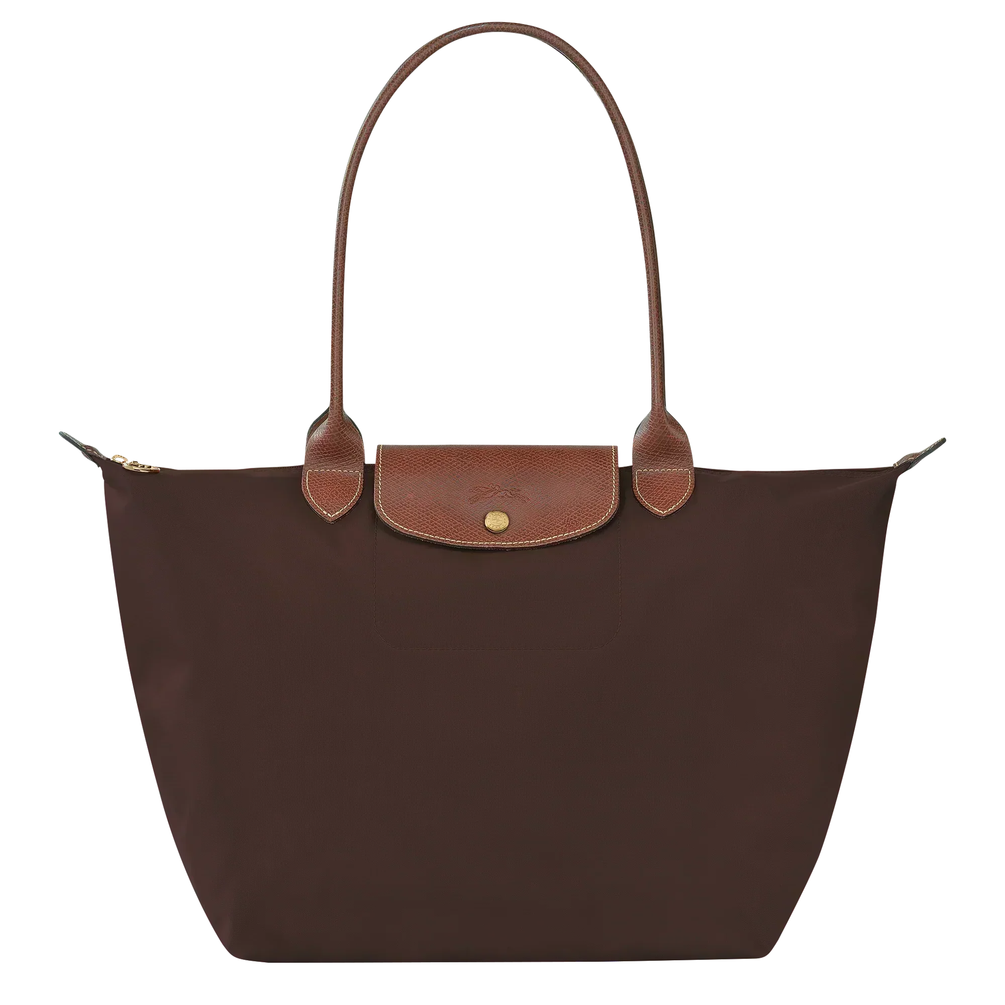 Cabas pliable en nylon à détails cuir Grand Sac Ébène, vue de face – Valloro Paris