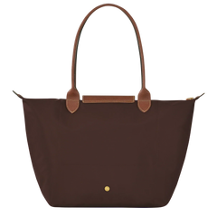 Cabas pliable en nylon à détails cuir Grand Sac Ébène, porté à l’épaule – Valloro Paris
