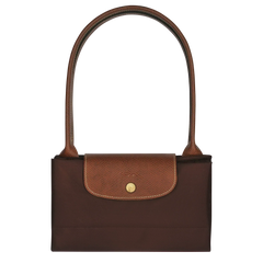 Cabas pliable en nylon à détails cuir Grand Sac Ébène, détail des anses – Valloro Paris