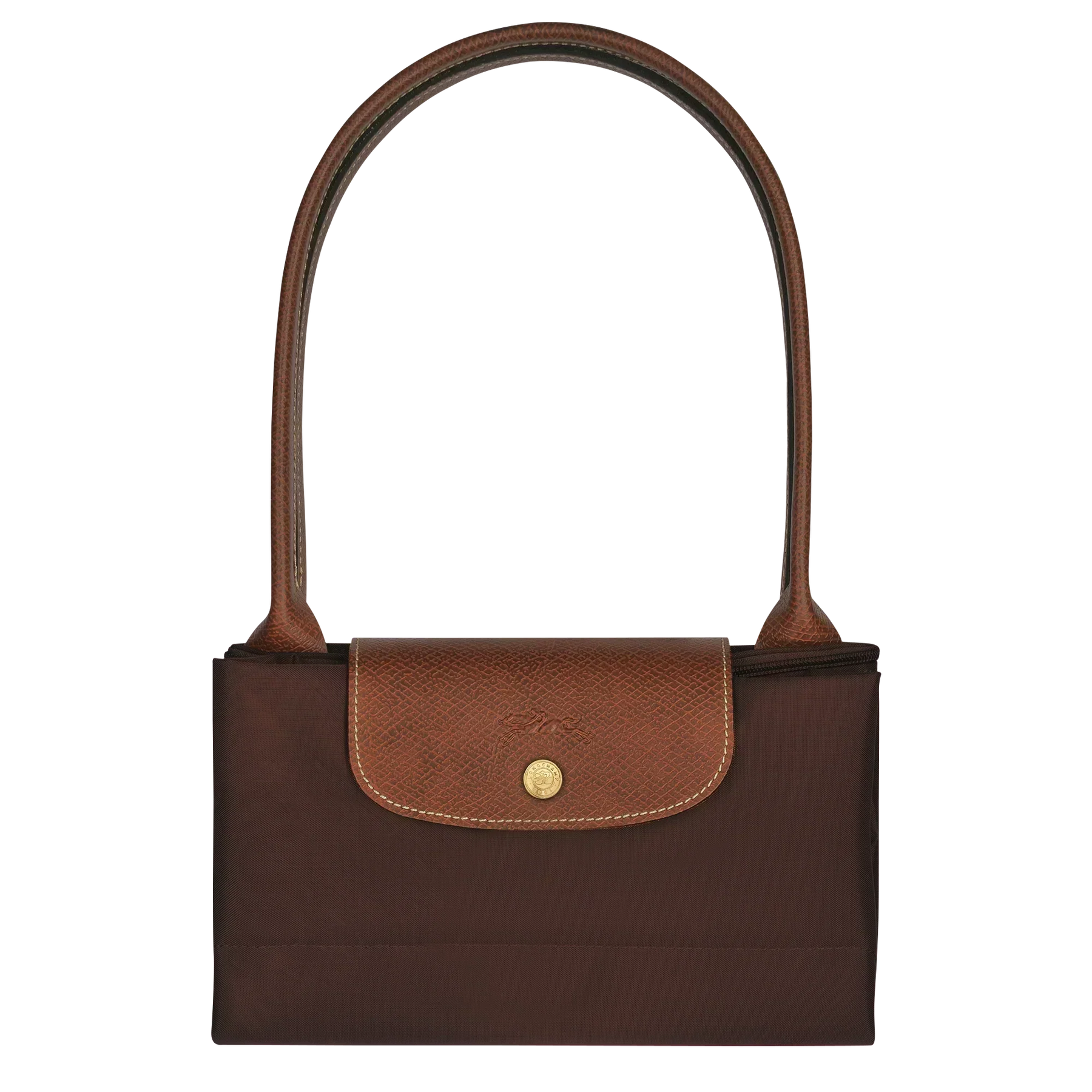 Cabas pliable en nylon à détails cuir Grand Sac Ébène, détail des anses – Valloro Paris