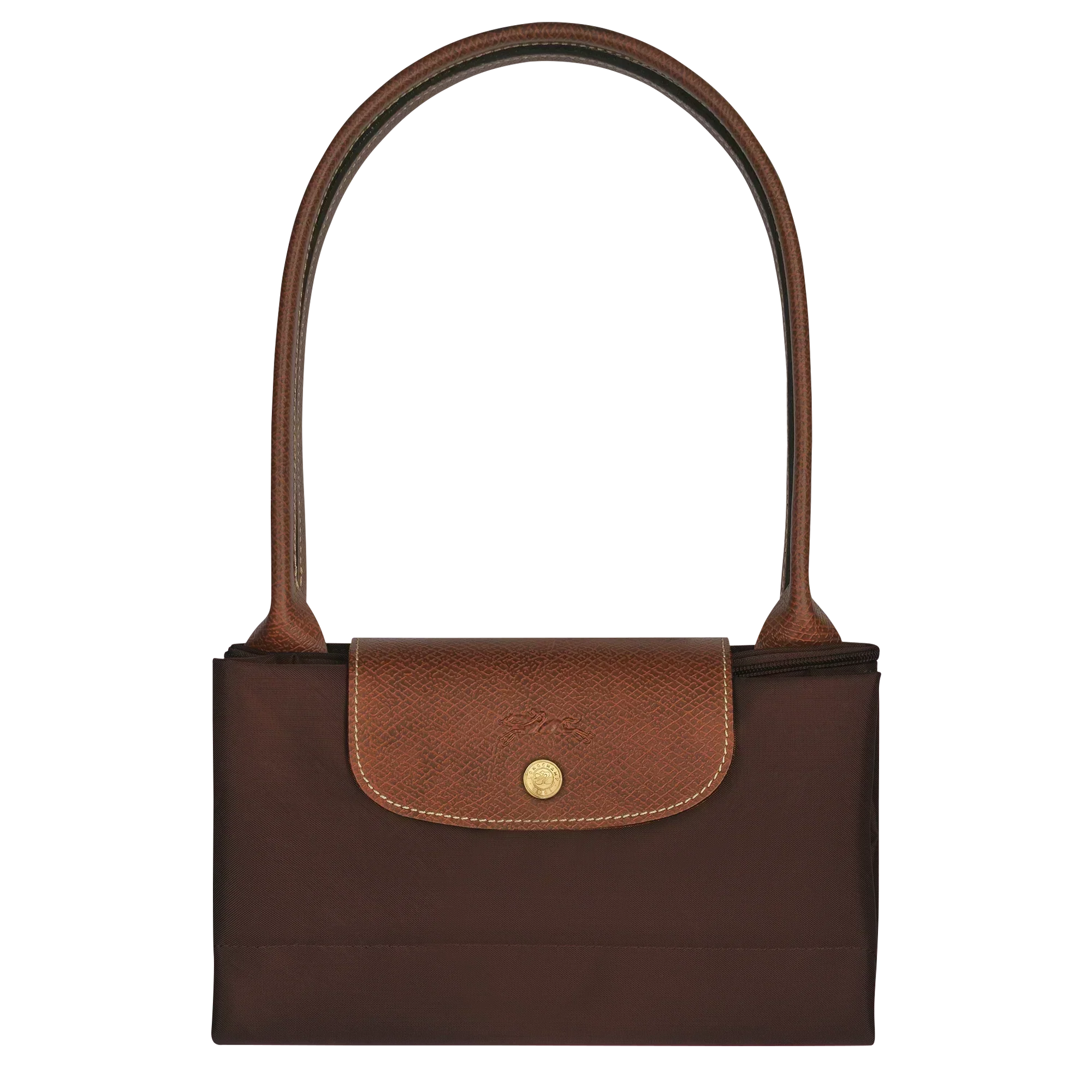Cabas pliable en nylon à détails cuir Grand Sac Ébène, détail des anses – Valloro Paris
