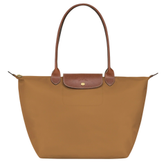 Cabas pliable en nylon à détails cuir Grand Sac Fauve, vue de face – Valloro Paris