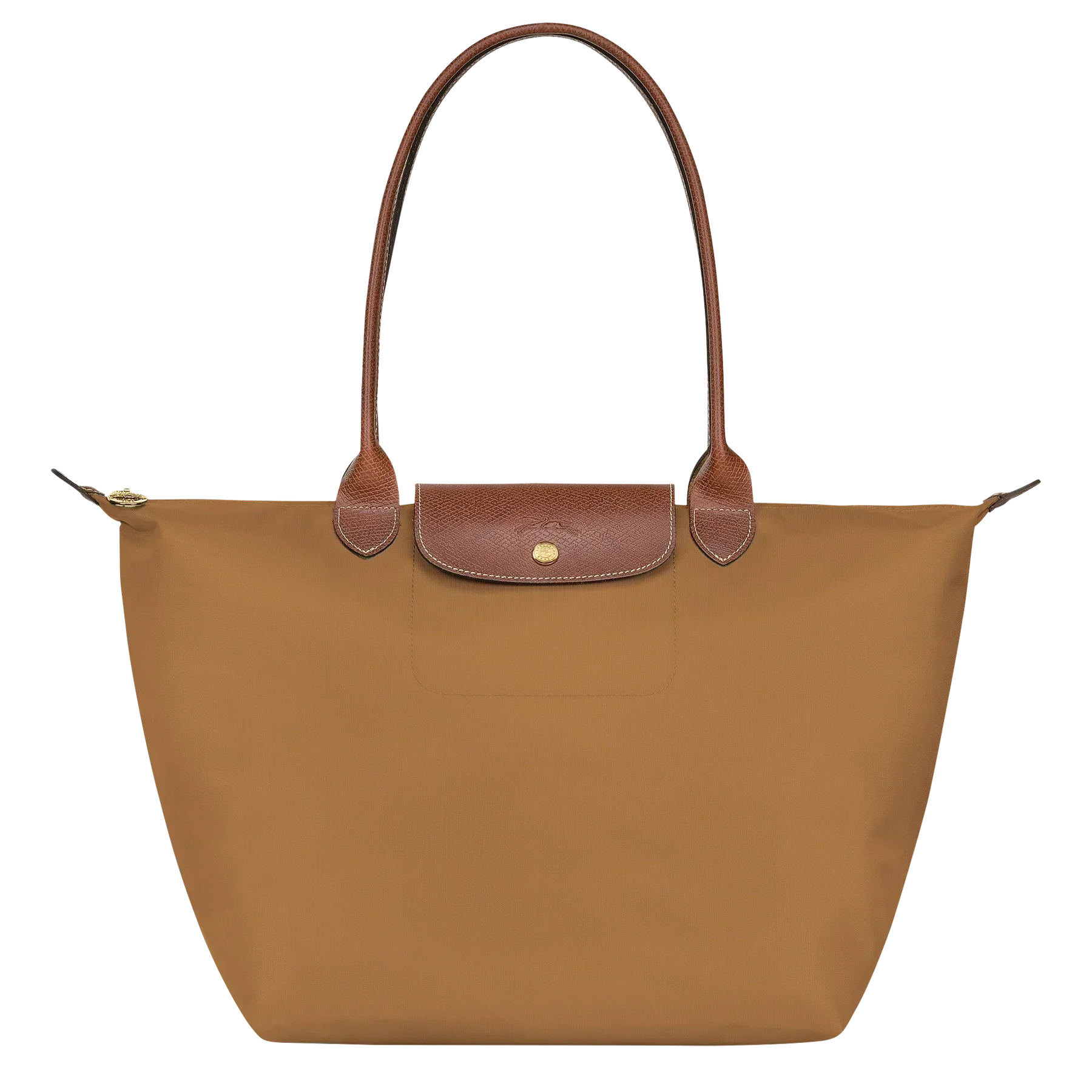 Cabas pliable en nylon à détails cuir Grand Sac Fauve, vue de face – Valloro Paris
