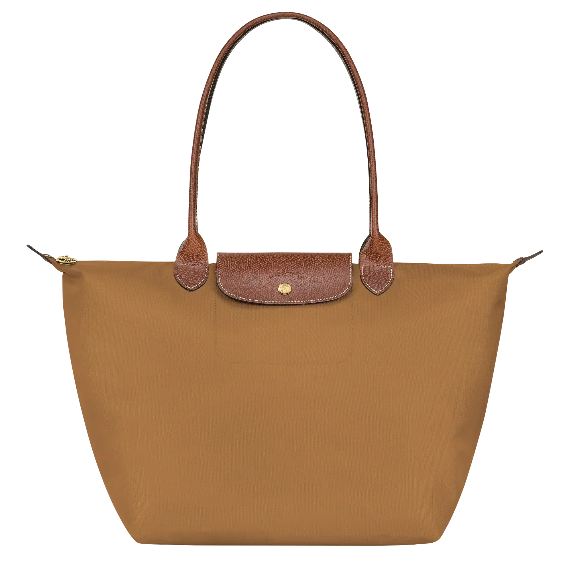 Cabas pliable en nylon à détails cuir Grand Sac Fauve, vue de face – Valloro Paris