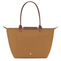Cabas pliable en nylon à détails cuir Grand Sac Fauve, porté à l’épaule – Valloro Paris