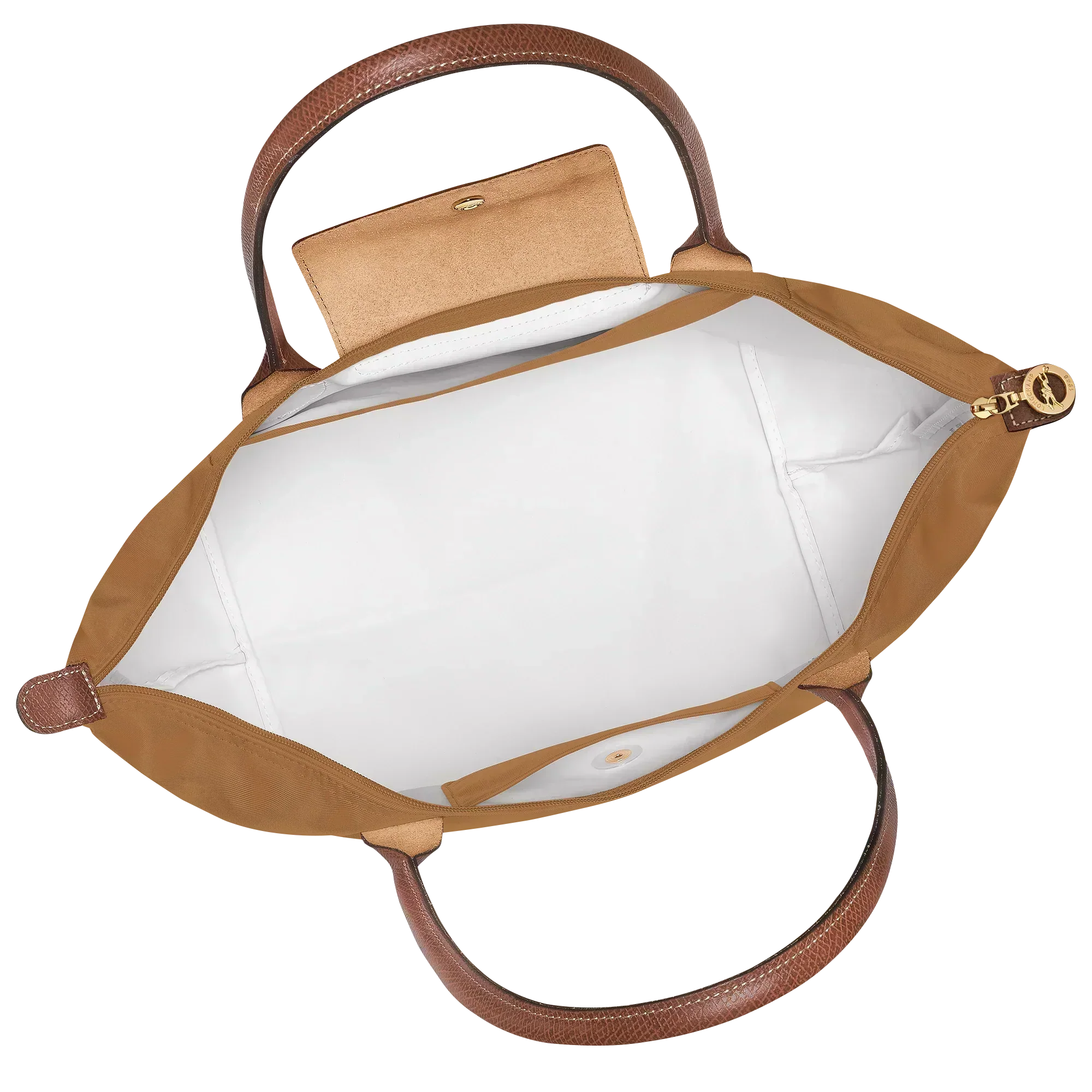 Cabas pliable en nylon à détails cuir Grand Sac Fauve, détail des anses – Valloro Paris