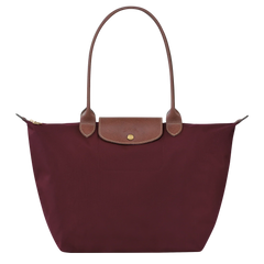 Cabas pliable en nylon à détails cuir Grand Sac Bordeaux, vue de face – Valloro Paris