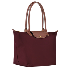 Cabas pliable en nylon à détails cuir Grand Sac Bordeaux, vue de dos – Valloro Paris