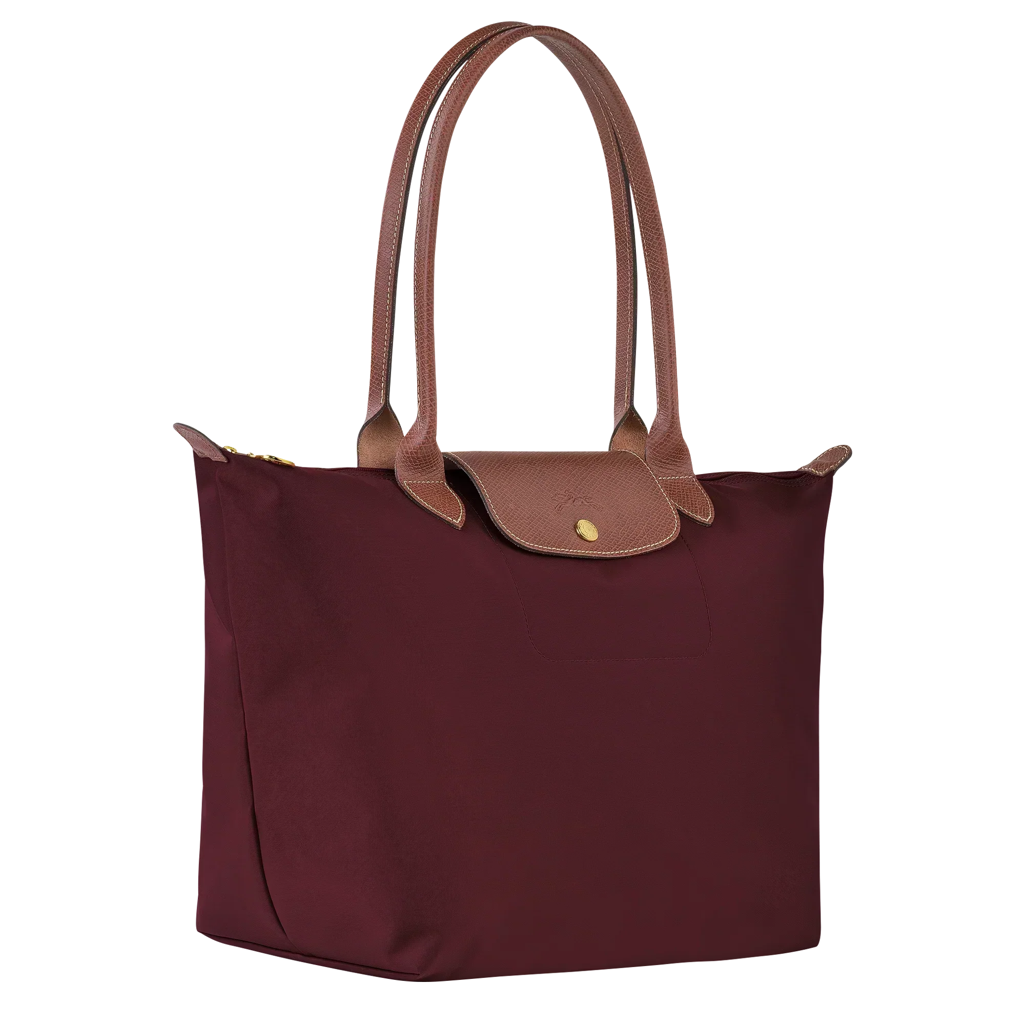 Cabas pliable en nylon à détails cuir Grand Sac Bordeaux, vue de dos – Valloro Paris