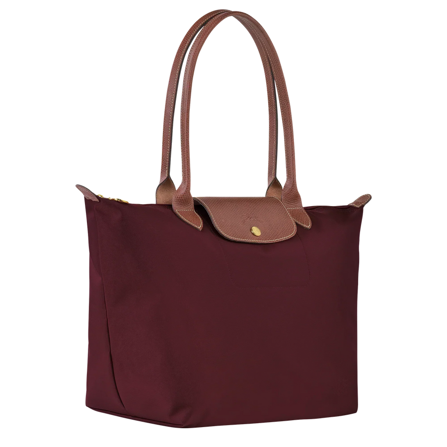 Cabas pliable en nylon à détails cuir Grand Sac Bordeaux, vue de dos – Valloro Paris