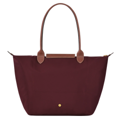Cabas pliable en nylon à détails cuir Grand Sac Bordeaux, porté à l’épaule – Valloro Paris