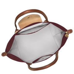 Cabas pliable en nylon à détails cuir Grand Sac Bordeaux, détail des anses – Valloro Paris