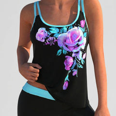 Maillot de bain fleuri avec short et effet ventre plat Flor, vue de face – Valloro Paris