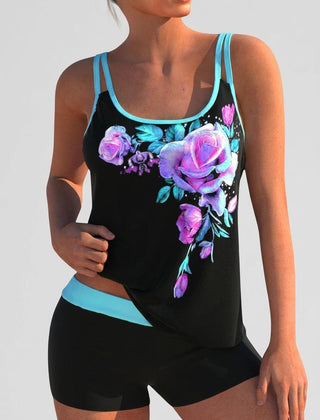 Maillot de bain fleuri avec short et effet ventre plat Flor, vue de face – Valloro Paris
