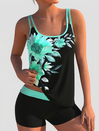 Maillot de bain fleuri avec short et effet ventre plat Flor, vue de dos – Valloro Paris