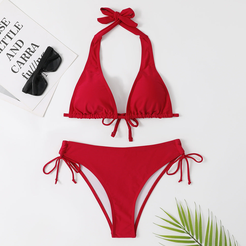 Ensemble bikini classique à nouer Rachel, détail du tissu – Valloro Paris