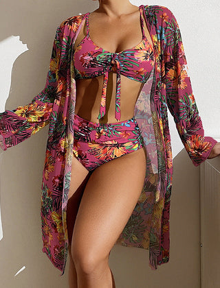 Bikini tropical avec détail noué et kimono assorti Lani, présentation du coloris – Valloro Paris
