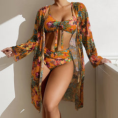 Bikini tropical avec détail noué et kimono assorti Lani, vue rapprochée – Valloro Paris