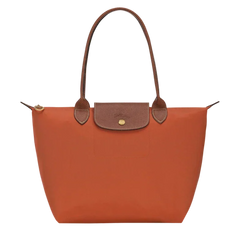 Cabas pliable en nylon à détails cuir Grand Sac Brique, vue de face – Valloro Paris