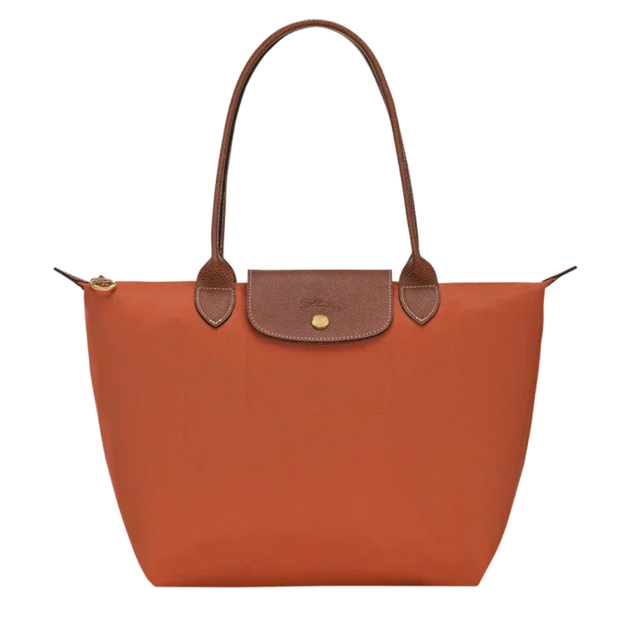 Cabas pliable en nylon à détails cuir Grand Sac Brique, vue de face – Valloro Paris