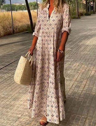 Robe boho intemporelle Louisa, portée en situation – Valloro Paris