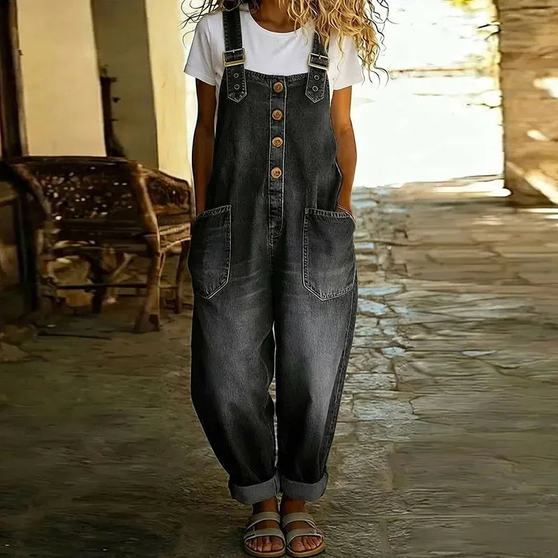 Mae | Combinaison vintage en denim de coton doux à bretelles réglables