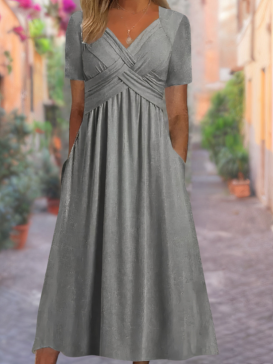 Robe maxi élégante avec détail croisé Selby, détail du motif – Valloro Paris