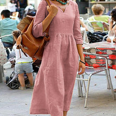 Robe tunique élégante effet lin Elena, vue de dos – Valloro Paris