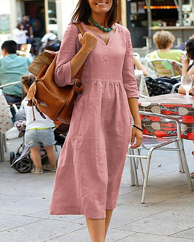 Robe tunique élégante effet lin Elena, vue de dos – Valloro Paris
