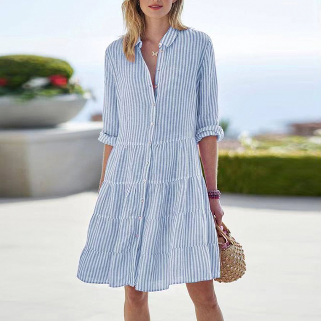 Robe d’été fluide aux détails raffinés Breezy Chic, détail du tissu – Valloro Paris