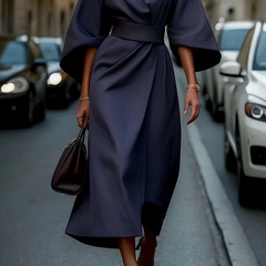 Robe élégante à manches lanterne et ceinture Grace, vue de dos – Valloro Paris