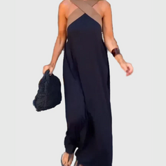 Robe maxi fluide et élégante Elena, vue de face – Valloro Paris