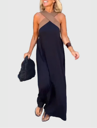 Robe maxi fluide et élégante Elena, vue de face – Valloro Paris