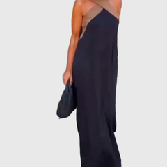 Robe maxi fluide et élégante Elena, gros plan sur la coupe – Valloro Paris