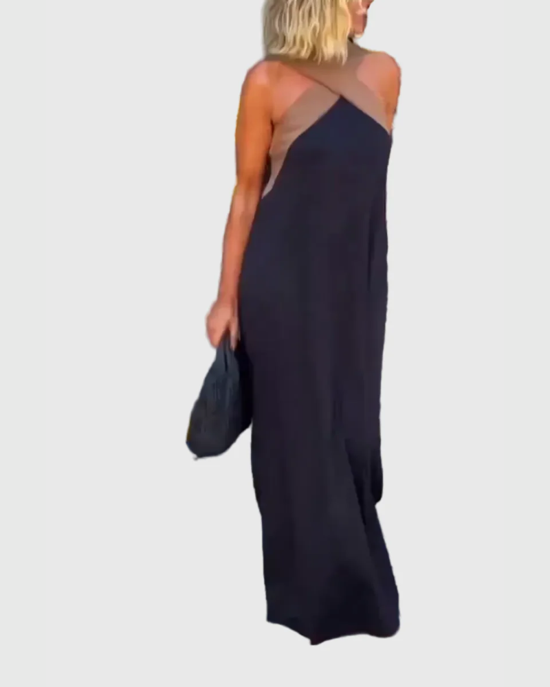 Robe maxi fluide et élégante Elena, gros plan sur la coupe – Valloro Paris