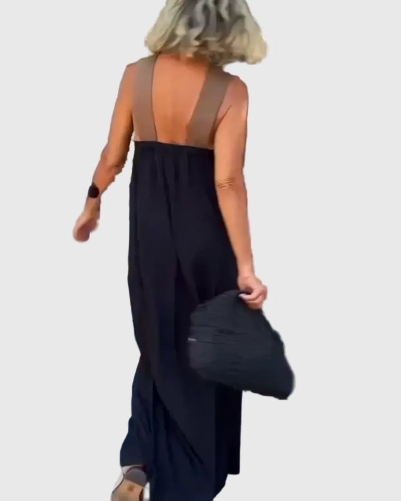 Robe maxi fluide et élégante Elena, vue de dos – Valloro Paris