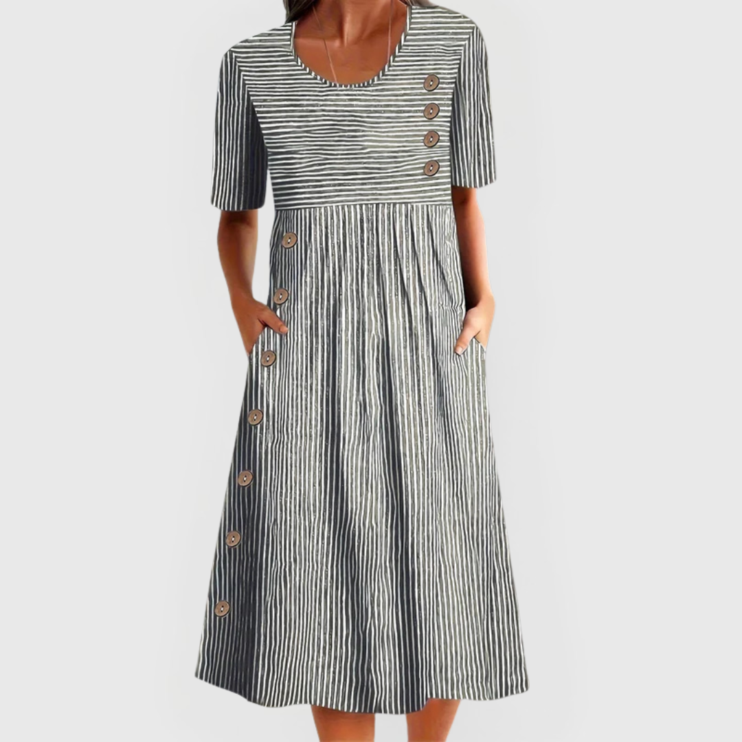 Robe midi rayée Jarna, vue de dos – Valloro Paris