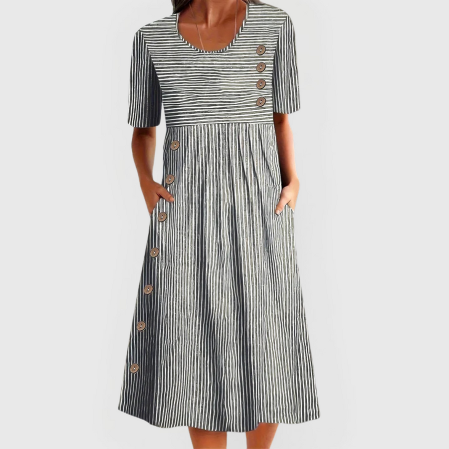 Robe midi rayée Jarna, vue de dos – Valloro Paris