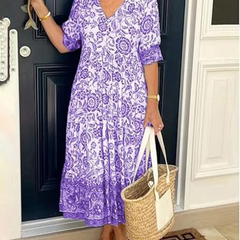 Robe bohème à col en V Arias, vue de profil – Valloro Paris