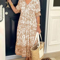 Robe bohème à col en V Arias, gros plan sur la coupe – Valloro Paris