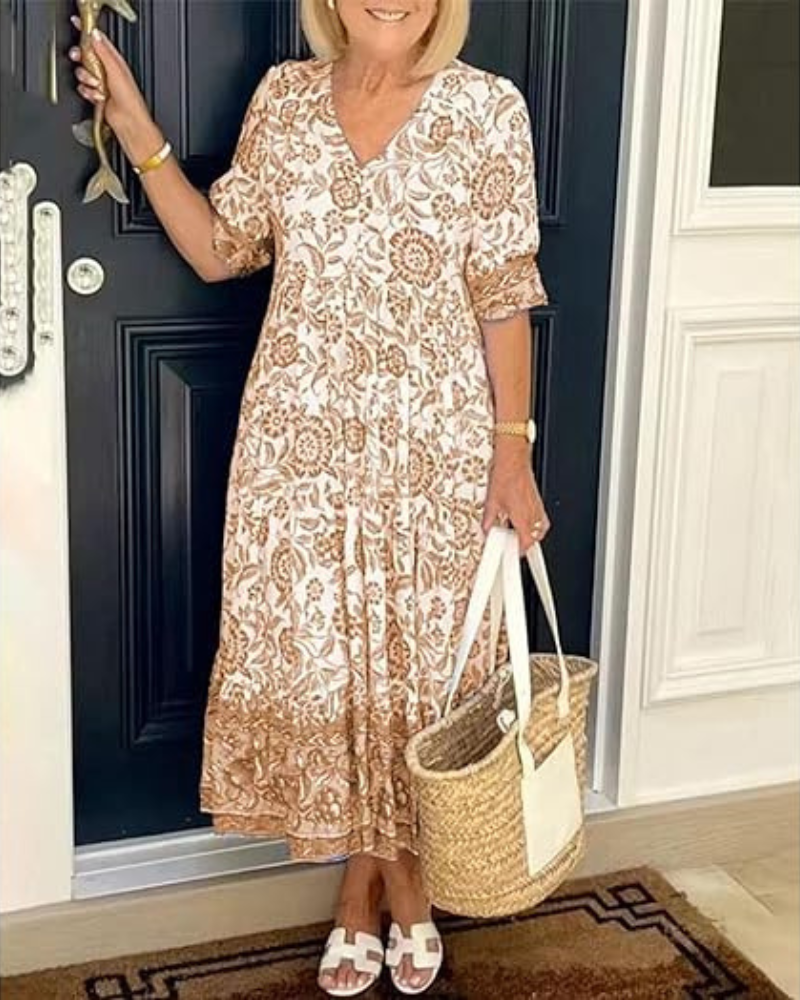 Robe bohème à col en V Arias, gros plan sur la coupe – Valloro Paris