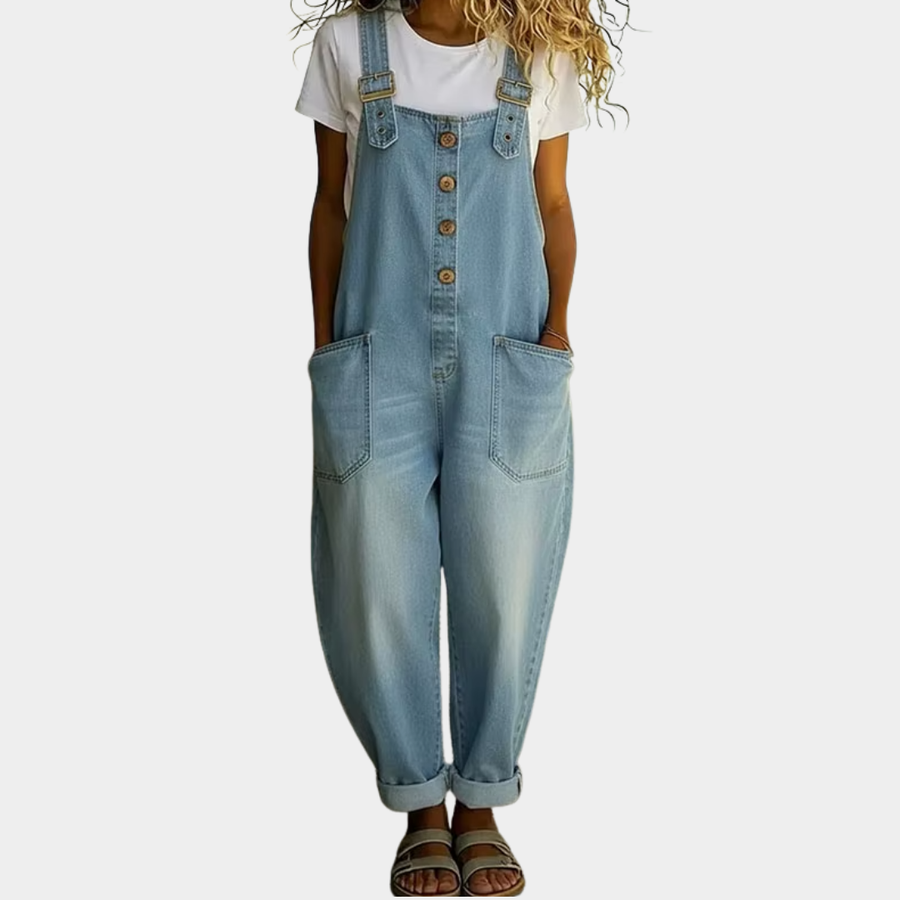 Mae | Combinaison vintage en denim de coton doux à bretelles réglables