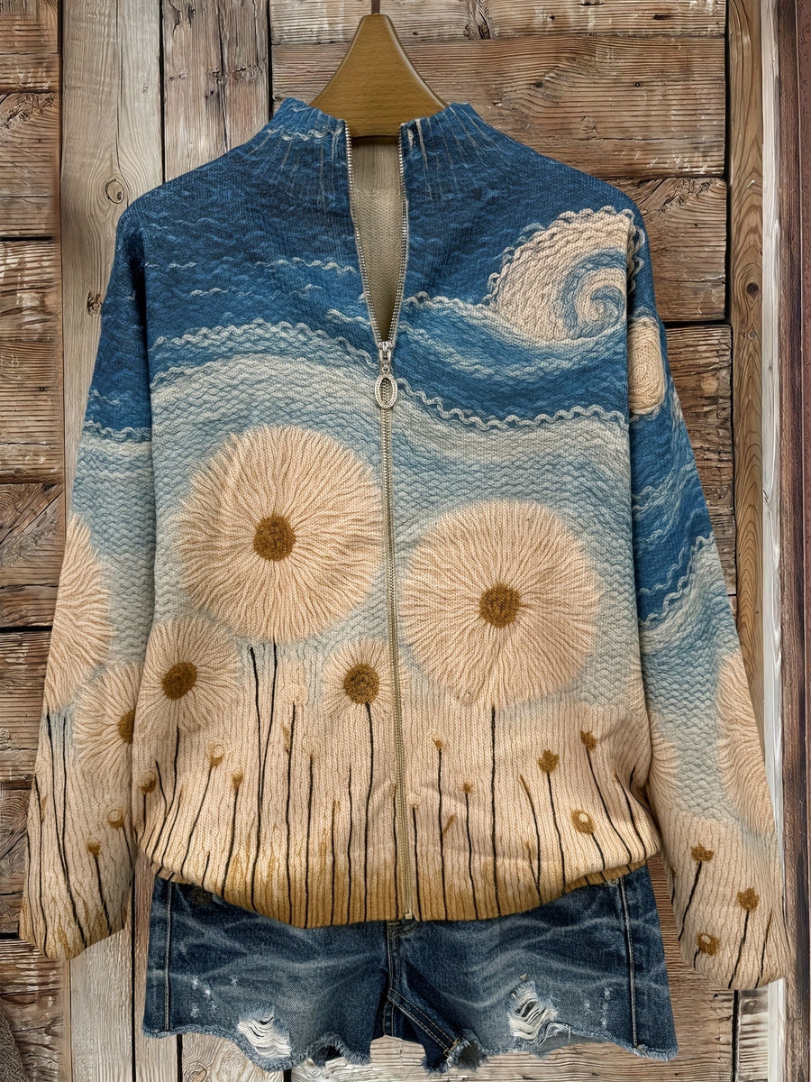 Yolanda™ | Cardigan zippé matelassé aux pissenlits