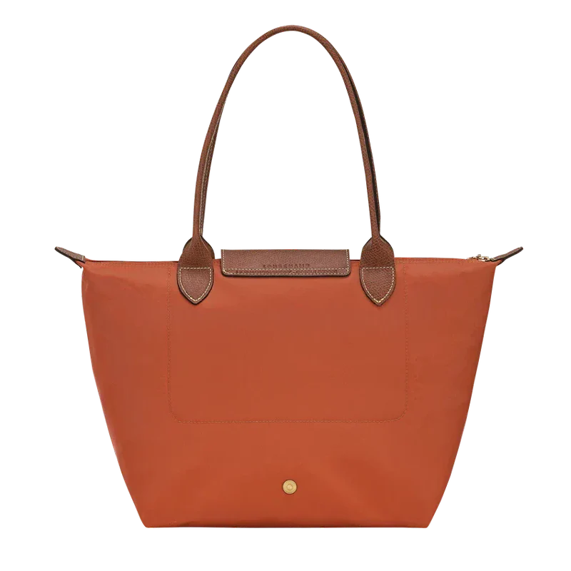 Cabas pliable en nylon à détails cuir Grand Sac Brique, porté à l’épaule – Valloro Paris