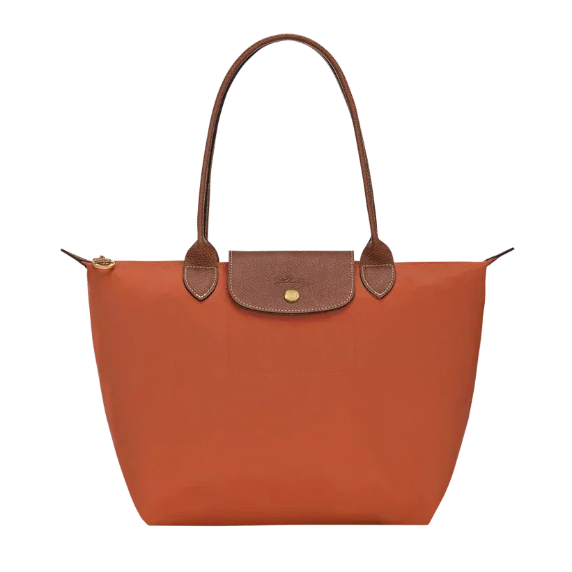 Cabas pliable en nylon à détails cuir Grand Sac Brique, vue de dos – Valloro Paris