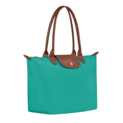 Cabas pliable en nylon à détails cuir Grand Sac Turquoise, vue de dos – Valloro Paris
