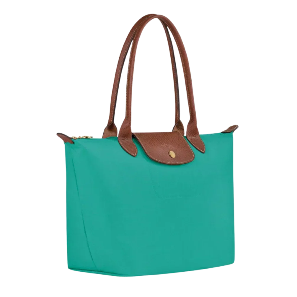 Cabas pliable en nylon à détails cuir Grand Sac Turquoise, vue de dos – Valloro Paris